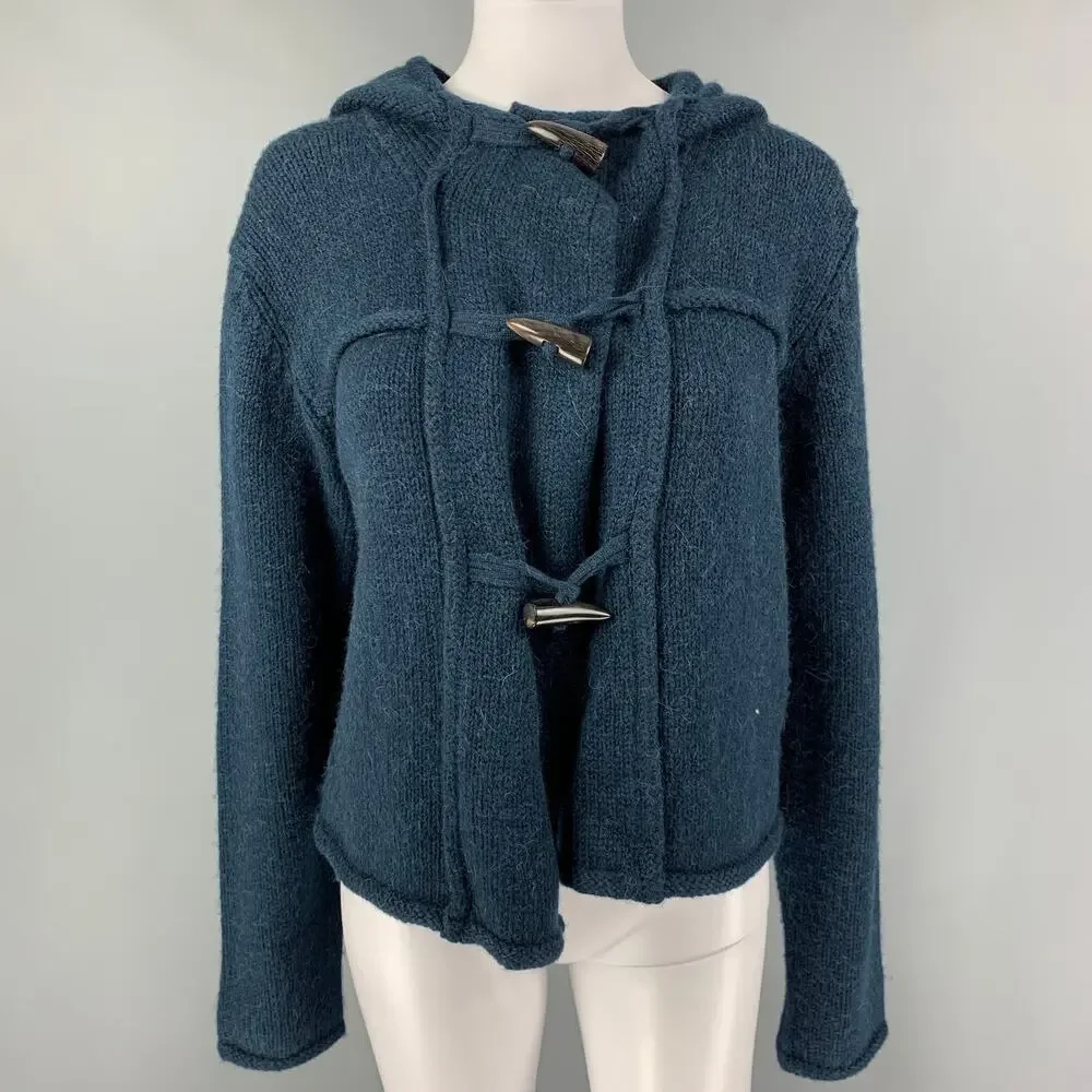 LANVIN Size M Blue Teal Alpaca Wool Toggle Closure Cardigan